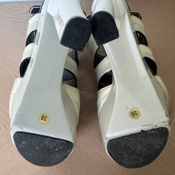 Pierre Hardy Chunky Heel Sandals, Cream, Leather & Patent Leather Size 38 - Picture 8 of 12